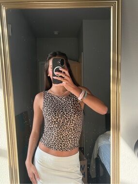 gaze Leopard Print Sleeveless Tank Top - Brown Black